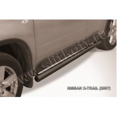 Пороги труба 76 мм чёрная для Nissan X-Trail 2007-2011