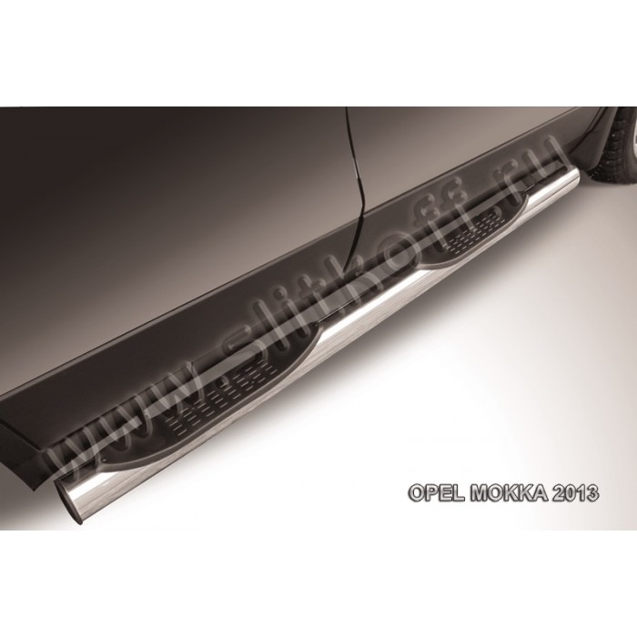 Пороги труба с накладками 76 мм серебристая для Opel Mokka 2012-2019 артикул OPMOK13006S
