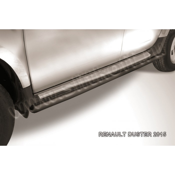 Пороги труба 57 мм чёрная для Renault Duster 2015-2021 артикул RD15006B
