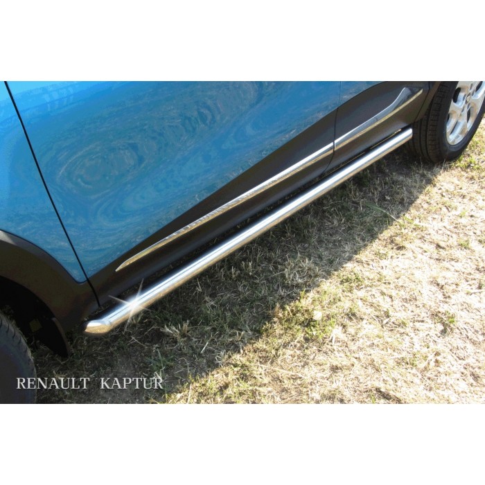 Пороги труба 57 мм серебристая для Renault Kaptur 2WD 2016-2022 артикул RK2WD007S