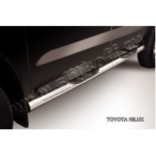 Пороги труба с накладками 76 мм серебристая для Toyota Hilux 2011-2015