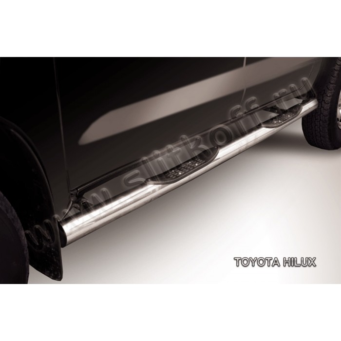 Пороги труба с накладками 76 мм серебристая для Toyota Hilux 2011-2015 артикул THL11003S