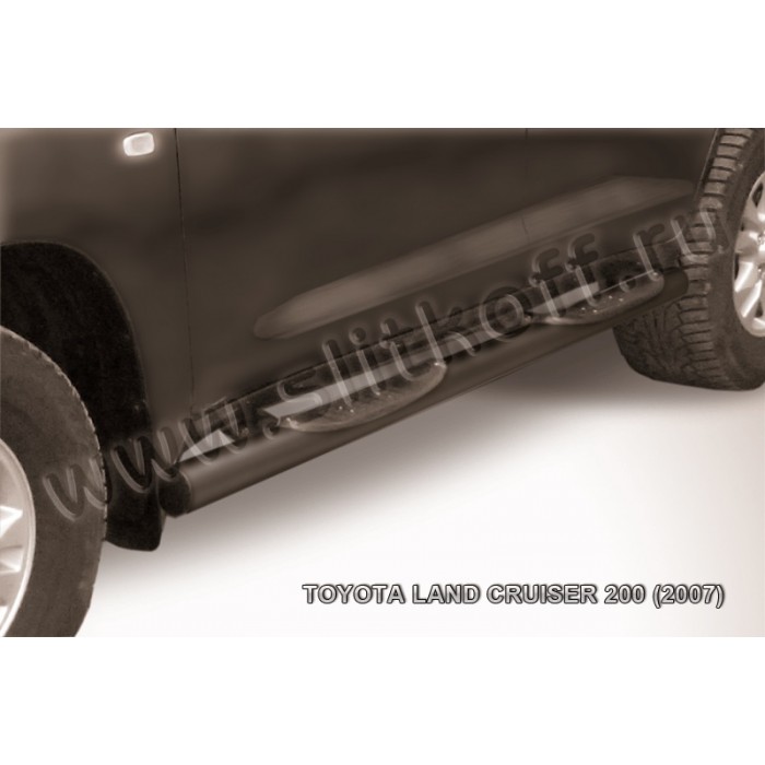 Пороги труба с накладками 76 мм чёрная для Toyota Land Cruiser 200 2007-2011 артикул TLC2015B