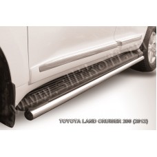 Защита штатных порогов 57 мм серебристая для Toyota Land Cruiser 200 2012-2013