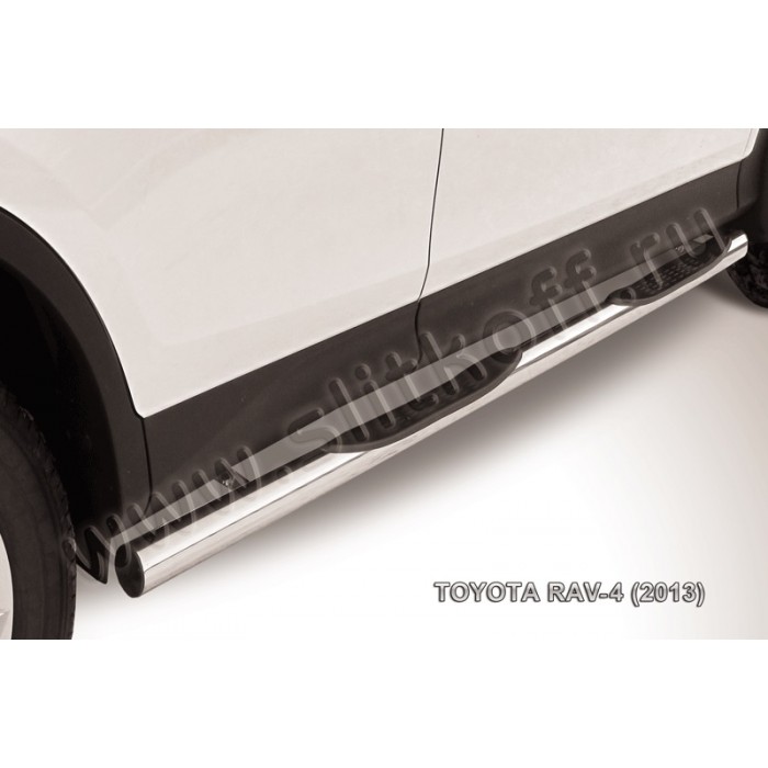 Пороги труба с накладками 76 мм серебристая для Toyota RAV4 2013-2015 артикул TR413007S