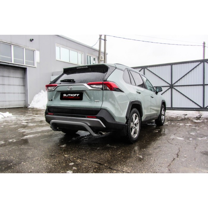 Защита заднего бампера скоба 57 мм серебристая для Toyota RAV4 2019-2023 артикул TR419006S