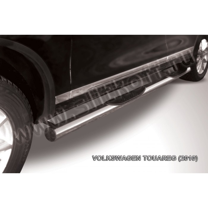 Пороги труба с накладками 76 мм серебристая для Volkswagen Touareg 2010-2017 артикул VWTR007S