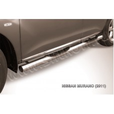 Пороги труба с накладками 76 мм серебристая для Nissan Murano 2010-2016