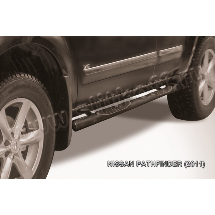 Пороги труба с накладками 76 мм чёрная для Nissan Pathfinder 2010-2014 артикул NIP11003B