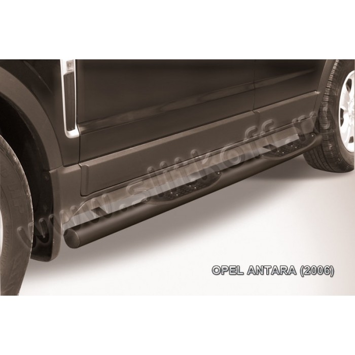 Пороги труба с накладками 76 мм чёрная для Opel Antara 2006-2018 артикул OPAN008B