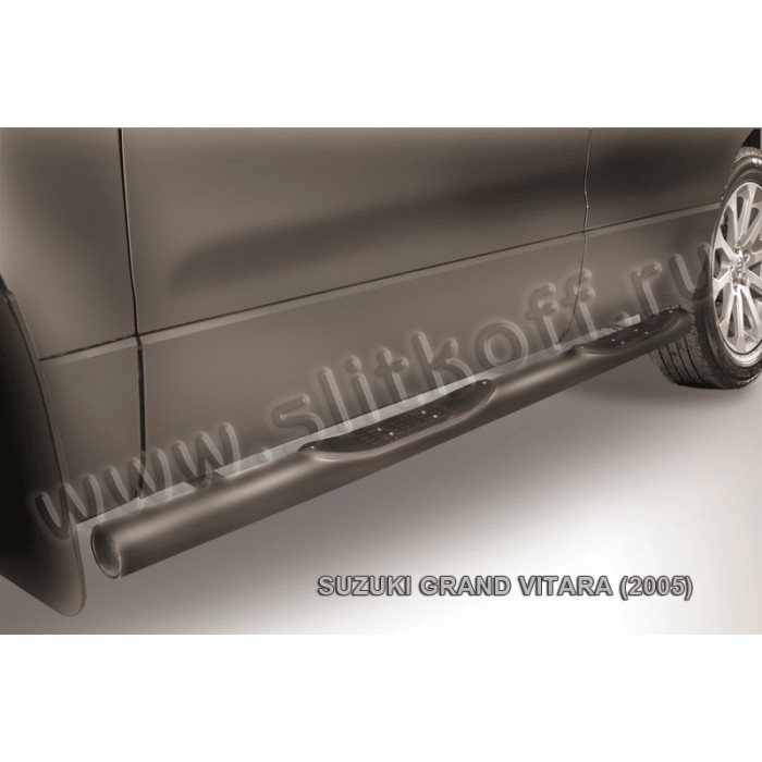 Пороги труба с накладками 76 мм чёрная для Suzuki Grand Vitara 2005-2007 артикул SGV05009B