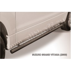 Пороги труба 76 мм чёрная для Suzuki Grand Vitara 3 двери 2008-2011