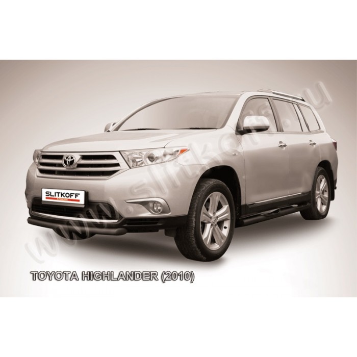 Защита переднего бампера 57 мм радиусная чёрная для Toyota Highlander 2010-2014 артикул THI007B