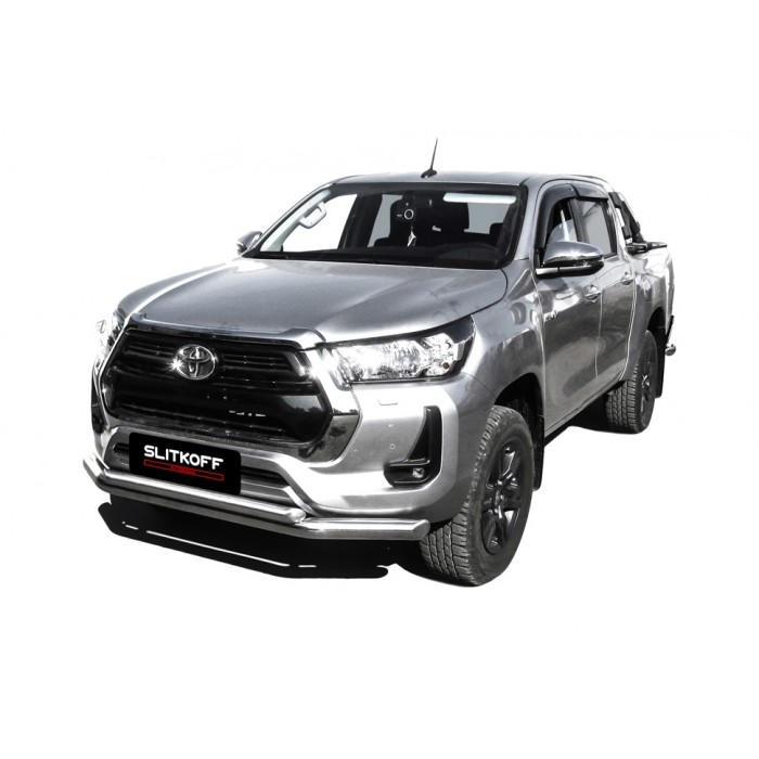 Защита передняя двойная 76-57 мм серебристая для Toyota Hilux 2020-2023 артикул THL20002S