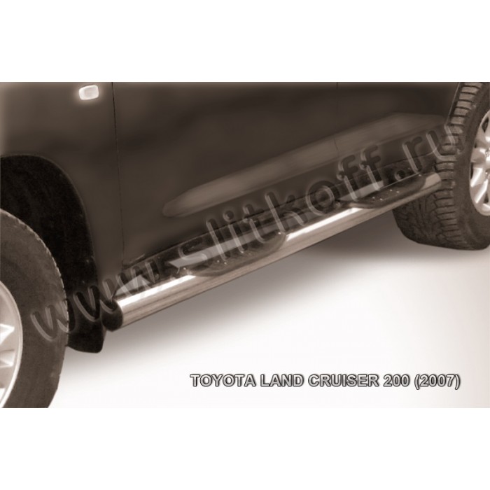 Пороги труба с накладками 76 мм серебристая для Toyota Land Cruiser 200 2007-2011 артикул TLC2015S
