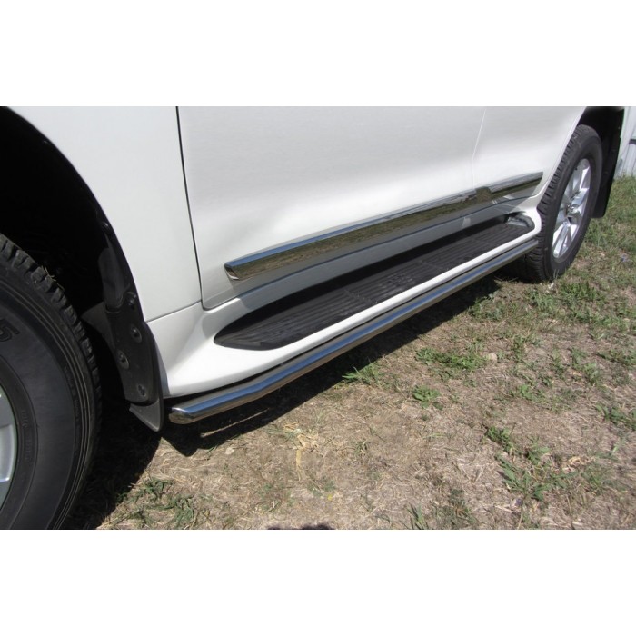 Защита штатных порогов 42 мм серебристая для Toyota Land Cruiser Prado 150 2017-2023 артикул TOP17007S