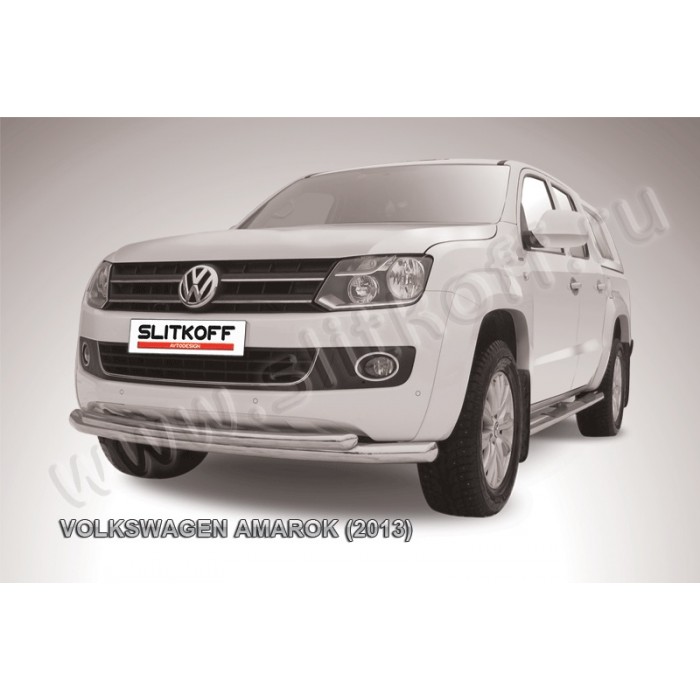 Защита передняя двойная 76-57 мм радиусная для Volkswagen Amarok 2010-2016 артикул VWAM13002