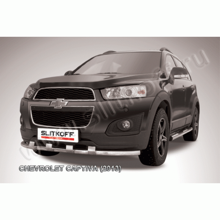 Защита переднего бампера 57 мм Black Edition с декором для Chevrolet Captiva 2013-2018