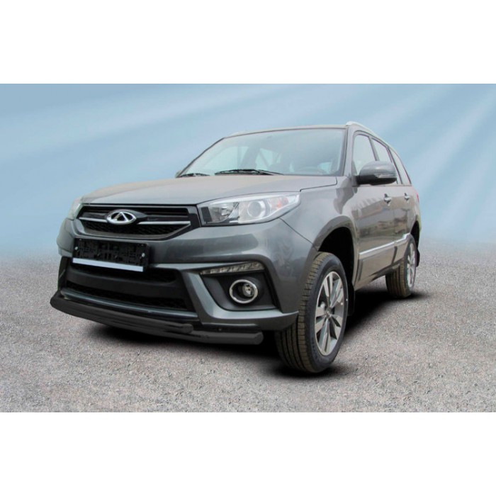 Защита передняя двойная 57-42 чёрная для Chery Tiggo 3 2014-2020