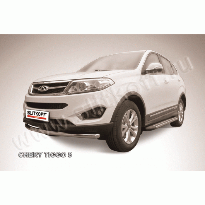 Защита переднего бампера 57 мм радиусная Black Edition для Chery Tiggo 5 2014-2016