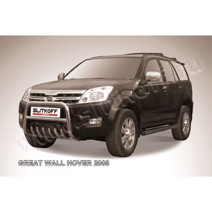 Кенгурятник низкий 57 мм с защитой картера Black Edition для Great Wall Hover 2006-2010