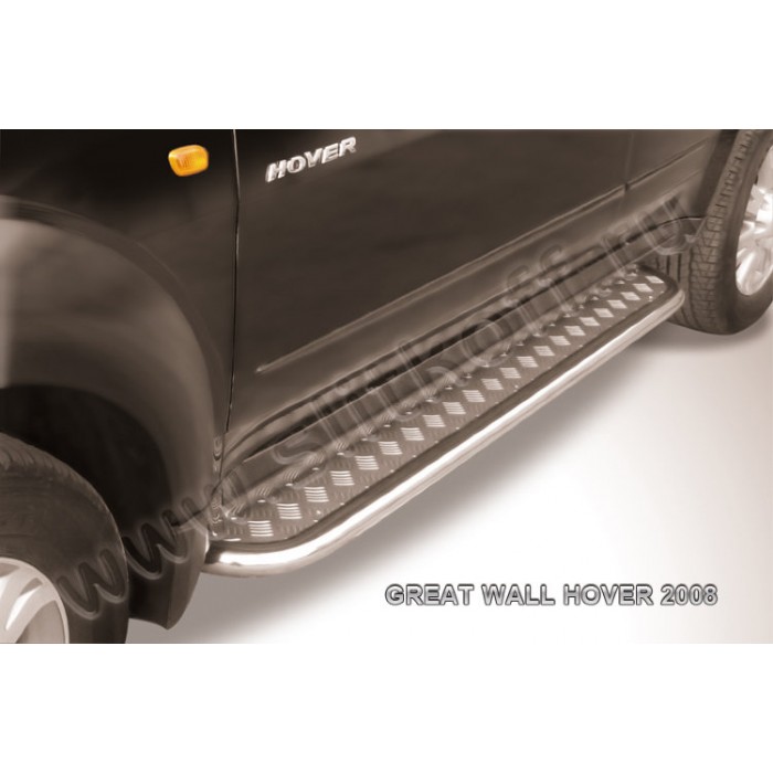 Пороги с площадкой алюминиевый лист 42 мм Black Edition для Great Wall Hover 2006-2010