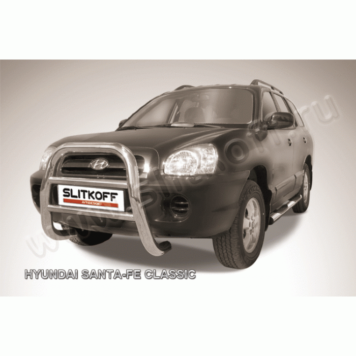 Кенгурятник высокий 76 мм Black Edition для Hyundai Santa Fe Classic 2000-2012