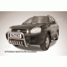 Кенгурятник низкий 57 мм с защитой картера Black Edition для Hyundai Santa Fe Classic 2000-2012