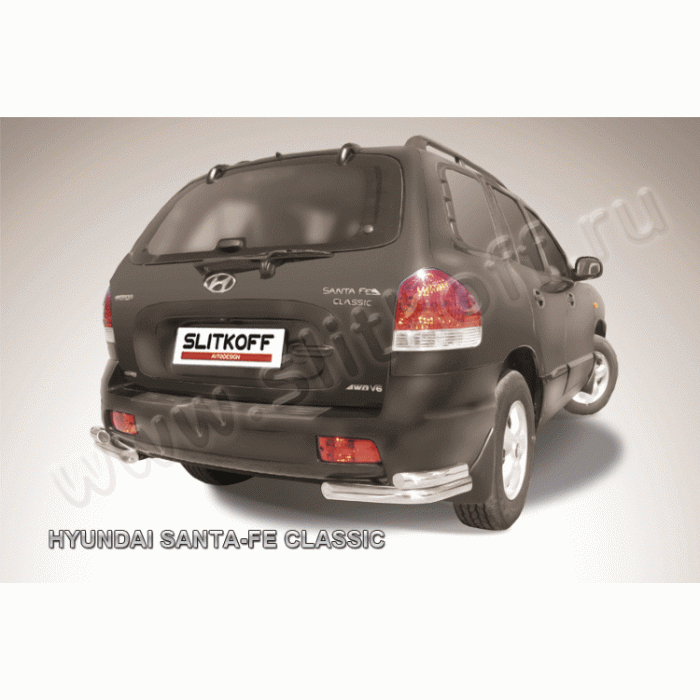 Защита задняя двойные уголки 57-42 мм Black Edition для Hyundai Santa Fe Classic 2000-2012