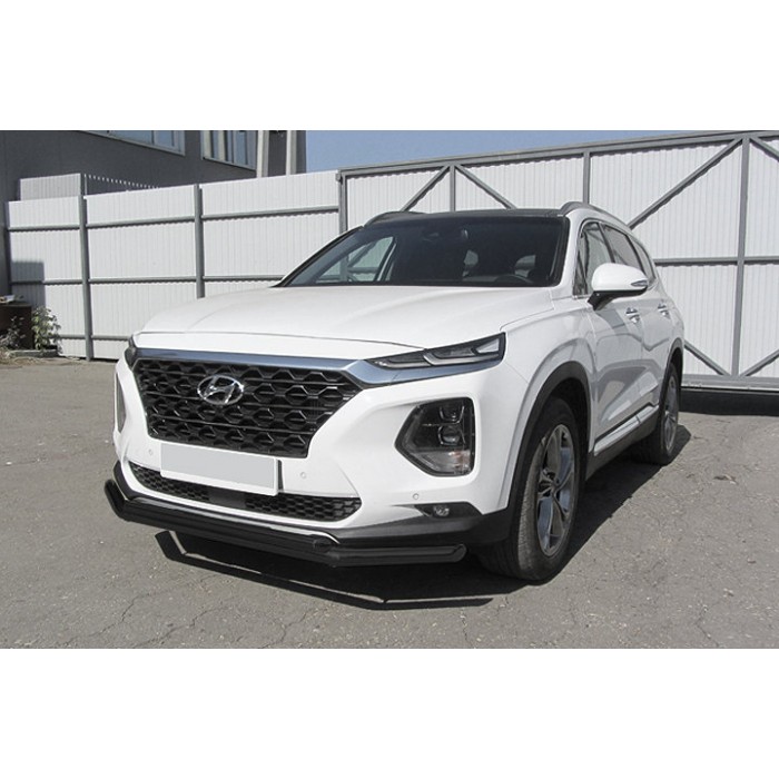 Защита передняя двойная 57-42 мм чёрная для Hyundai Santa Fe 2018-2020