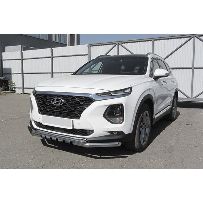 Защита передняя двойная 57-42 мм с декором Black Edition для Hyundai Santa Fe 2018-2020