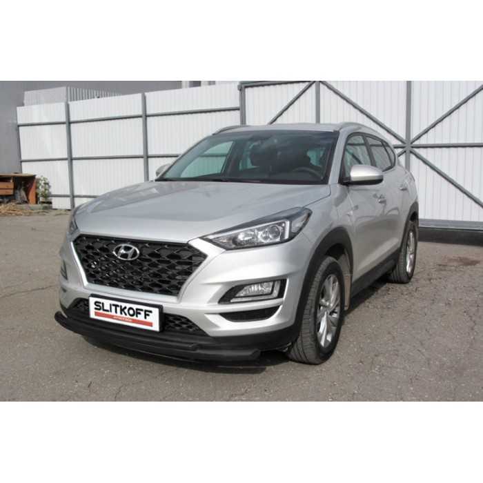 Защита передняя двойная 57-42 двойная чёрная для Hyundai Tucson Turbo 2018-2021