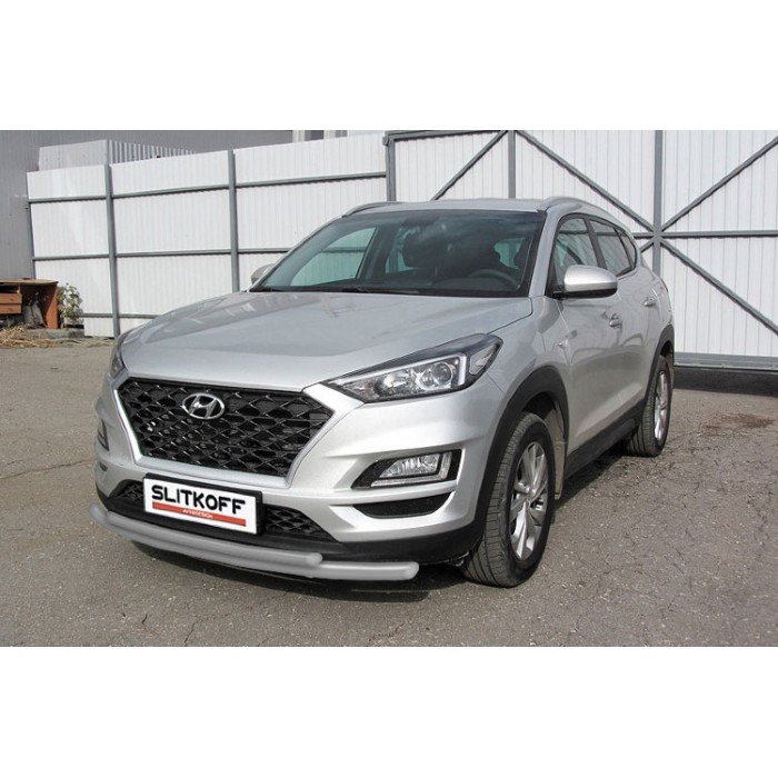 Защита передняя двойная 57-42 мм серебристая для Hyundai Tucson Turbo 2018-2021