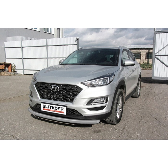 Защита переднего бампера 57 мм серебристая для Hyundai Tucson Turbo 2018-2021