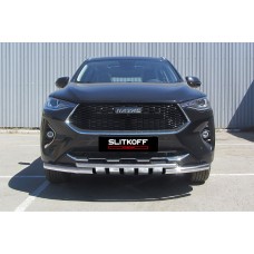 Защита передняя двойная 57-42 мм с декором Black Edition для Haval F7/F7x 2019-2024