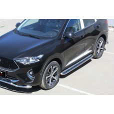 Пороги с площадкой алюминиевый лист 57 мм Black Edition для Haval F7/F7x 2019-2024