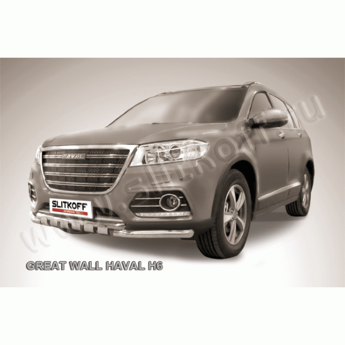 Защита передняя двойная 57-42 мм с декором Black Edition для Haval H6 2014-2020