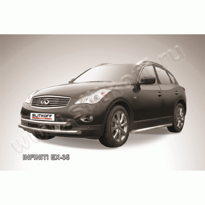 Защита передняя двойная 57-57 мм широкая Black Edition для Infiniti EX35 2007-2014