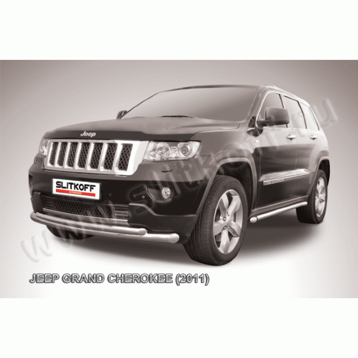 Защита передняя двойная 76-57 мм радиусная Black Edition для Jeep Grand Cherokee 2010-2013