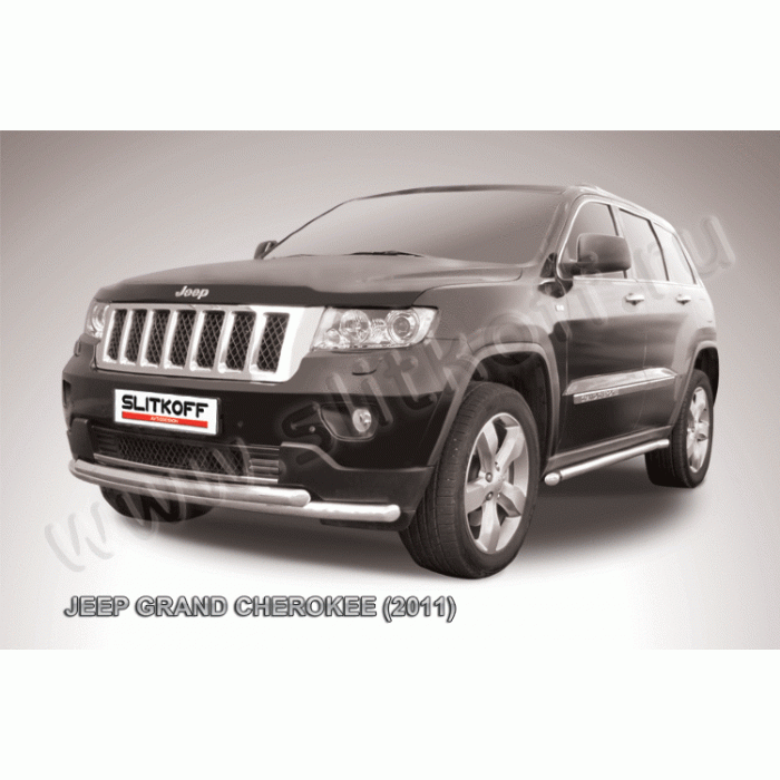 Защита передняя двойная 57-57 мм радиусная Black Edition для Jeep Grand Cherokee 2010-2013