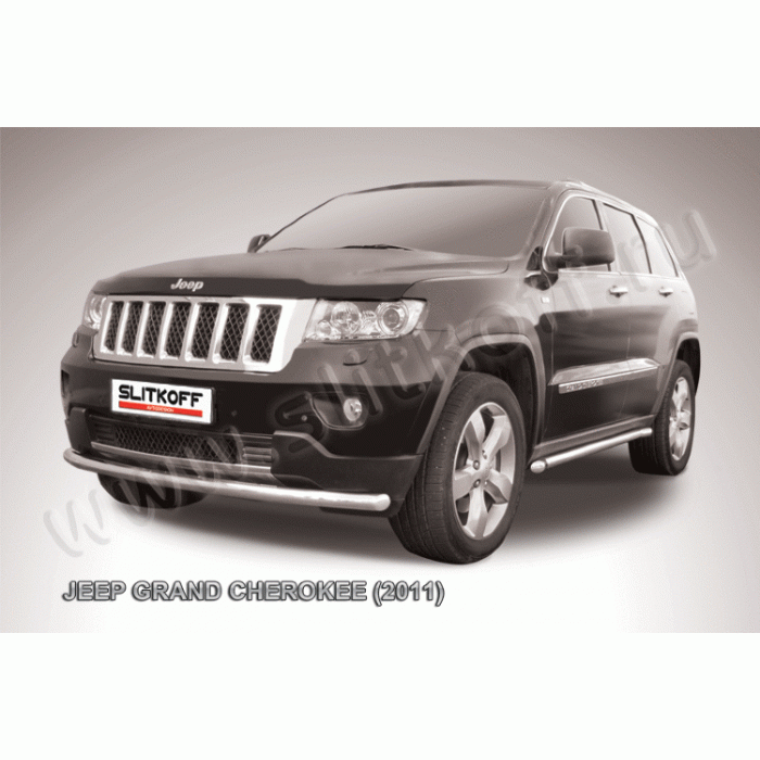 Защита переднего бампера 57 мм радиусная Black Edition для Jeep Grand Cherokee 2010-2013