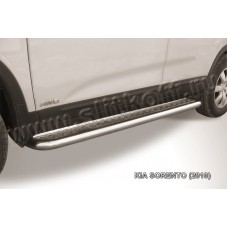 Пороги с площадкой алюминиевый лист 57 мм для Kia Sorento 2009-2012