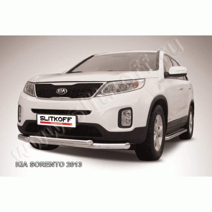 Защита передняя двойная 76-57 мм Black Edition для Kia Sorento 2012-2020