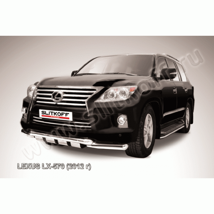 Защита передняя двойная 76-76 мм с перемычками Black Edition для Lexus LX-570 2012-2015