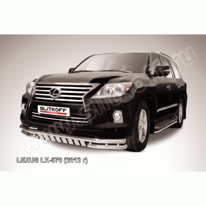 Защита передняя двойная 57-57 мм с перемычками Black Edition для Lexus LX-570 2012-2015