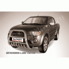 Кенгурятник передний высокий 76 мм с защитой картера Black Edition для Mitsubishi L200 Triton 2006-2014