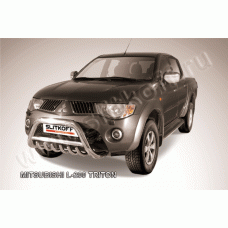 Кенгурятник низкий 76 мм с защитой картера Black Edition для Mitsubishi L200 Triton 2006-2014