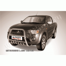 Кенгурятник высокий 57 мм с защитой картера Black Edition для Mitsubishi L200 Triton 2006-2014