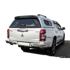 Защита задняя двойные уголки 76-42 мм (авто без бампера) Black Edition для Mitsubishi L200 2019-2024