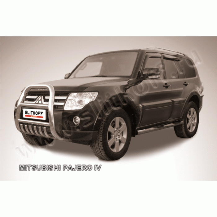 Кенгурятник высокий 76 мм с защитой картера Black Edition для Mitsubishi Pajero 2006-2024